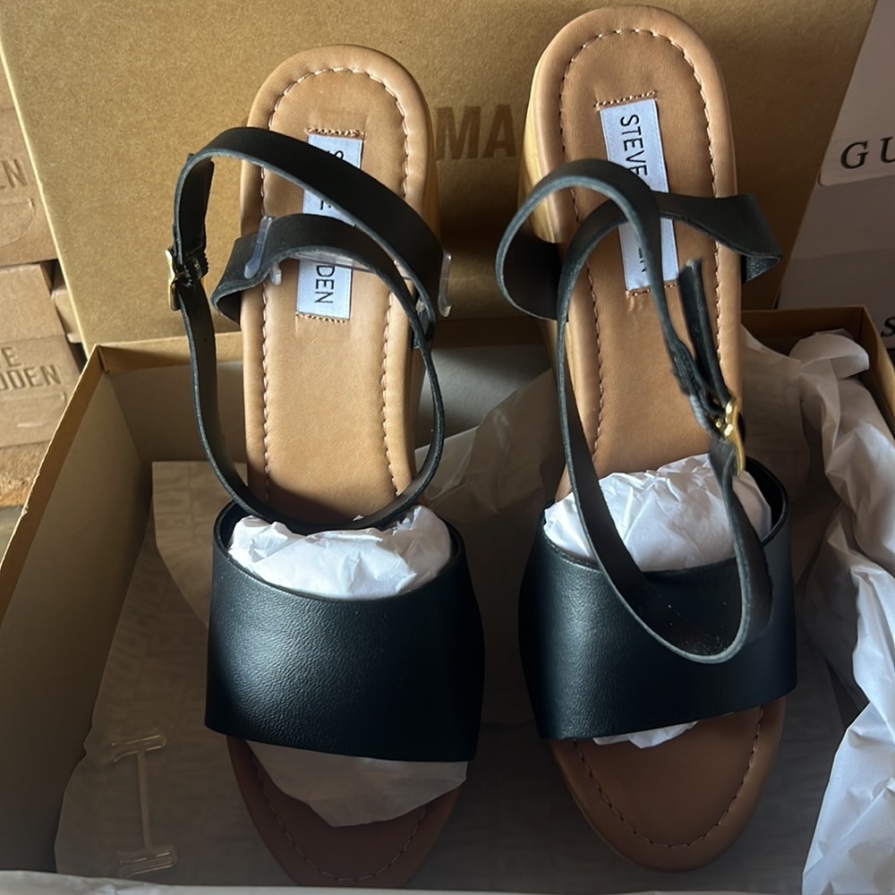 Steve Madden Womens Wedge Sandals Black 9.5 - Picture 5 of 5